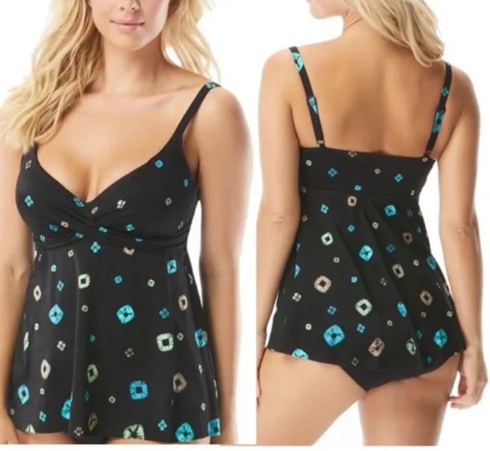 CONTOURS BY COCO REEF Tankini Top Size 10/34D NWT Black Underwire Shapemaker